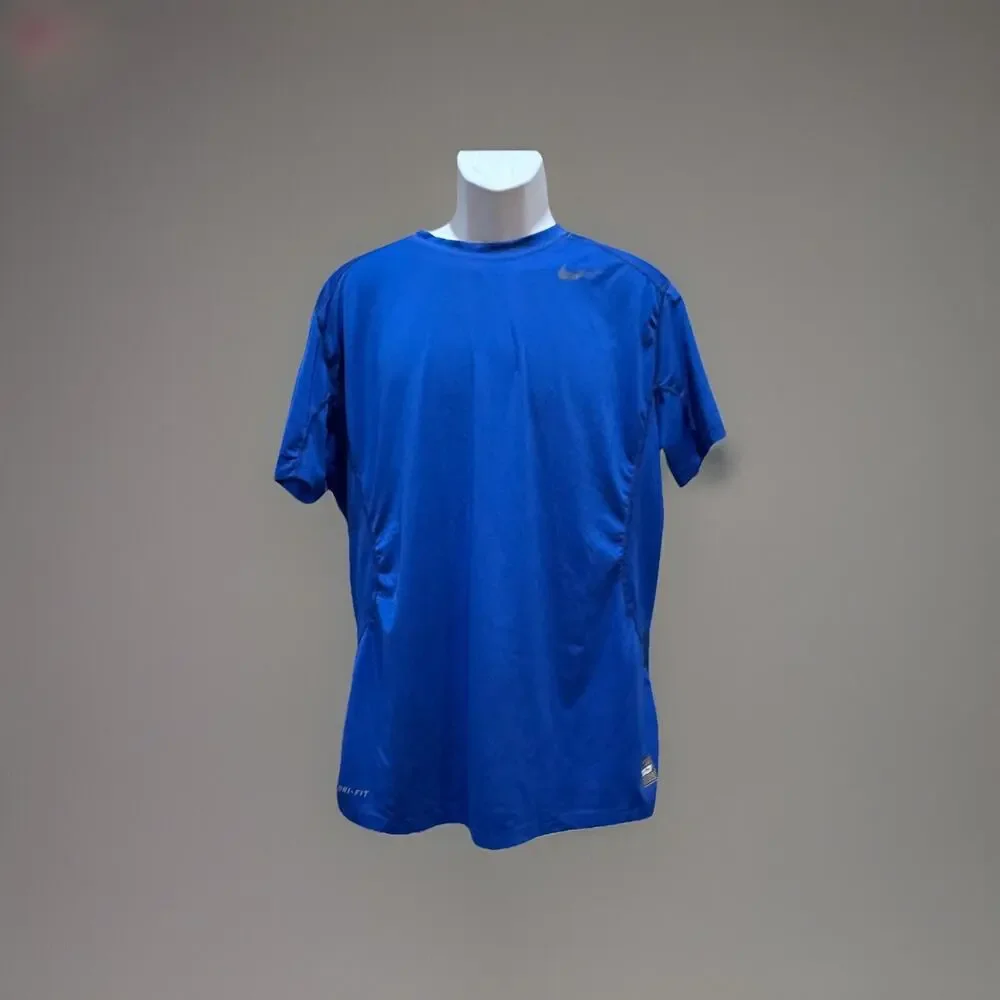 Nike Pro Combat Shirt Mens XL Fitted Blue Mock Base Layer Dri Fit Short Sleeve